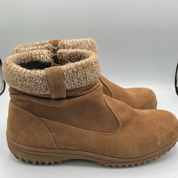 KHOMBU Women’s Size 11M Laura Chestnut Brown Suede LeatherBoot Knit Trim Zip - Picture 6 of 14